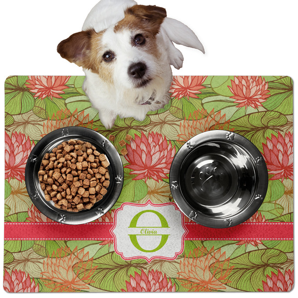 Custom Lily Pads Dog Food Mat - Medium w/ Name and Initial
