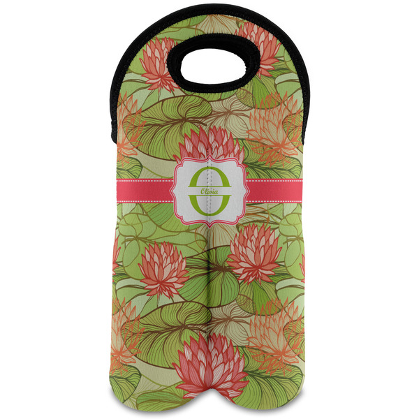 Custom Lily Pads Wine Tote Bag (2 Bottles) (Personalized)