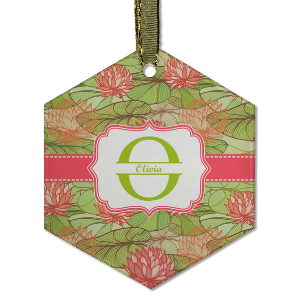 Custom Lily Pads Flat Glass Ornament - Hexagon w/ Name and Initial