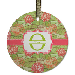 Lily Pads Flat Glass Ornament - Round w/ Name and Initial