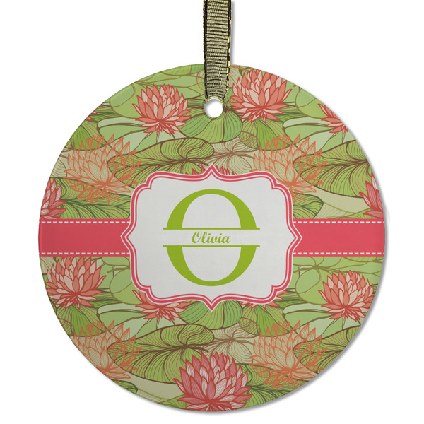 Custom Lily Pads Flat Glass Ornament - Round w/ Name and Initial