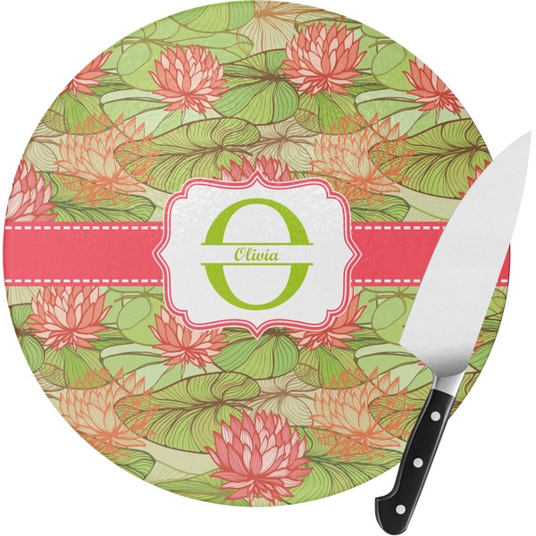 Custom Lily Pads Round Glass Cutting Board - Medium (Personalized)