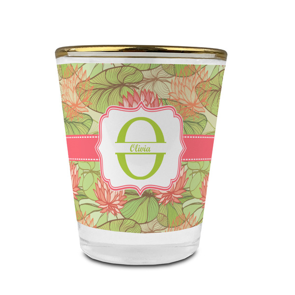 Lily Pads Glass Shot Glass - With gold rim - FRONT