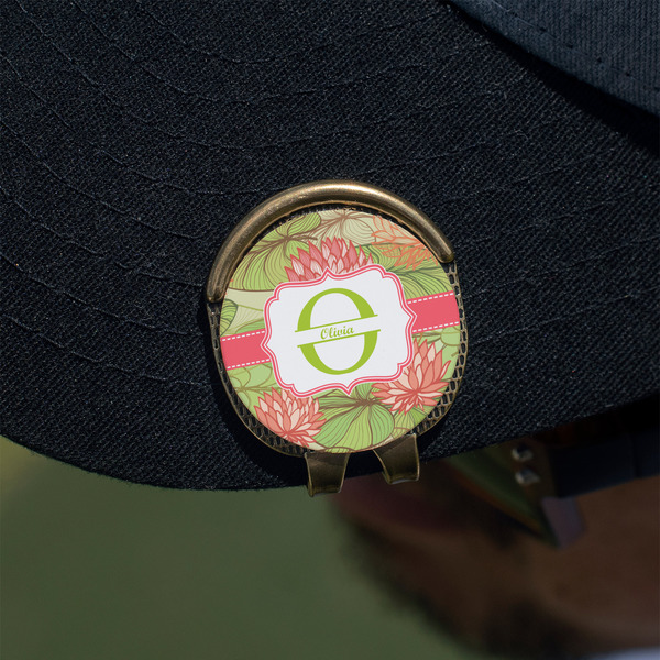 Lily Pads Golf Ball Marker Hat Clip - Gold - On Hat