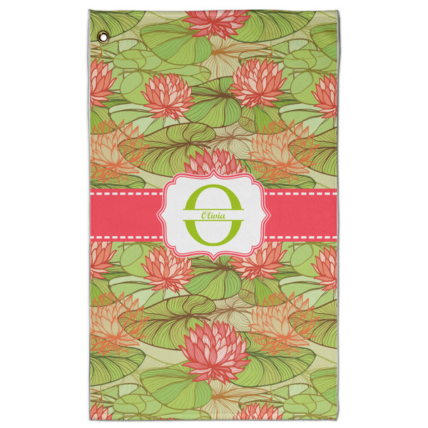 Custom Lily Pads Golf Towel - Poly-Cotton Blend w/ Name and Initial