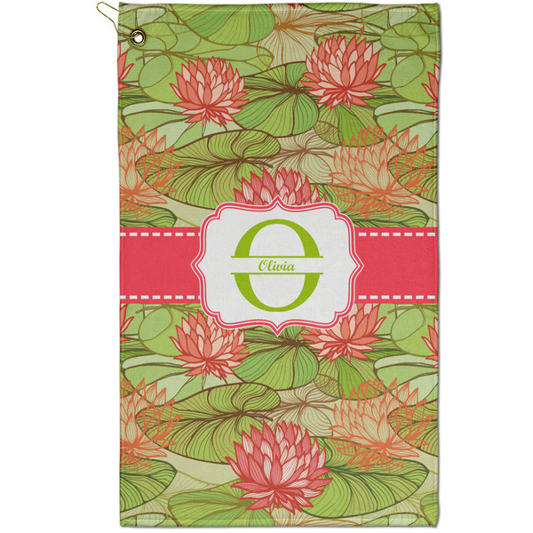 Custom Lily Pads Golf Towel - Poly-Cotton Blend - Small w/ Name and Initial
