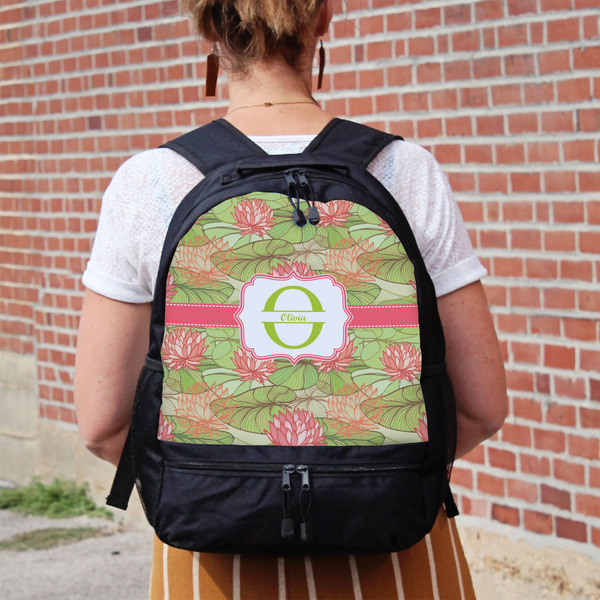 Lily Pads Large Backpack - Black - On Back