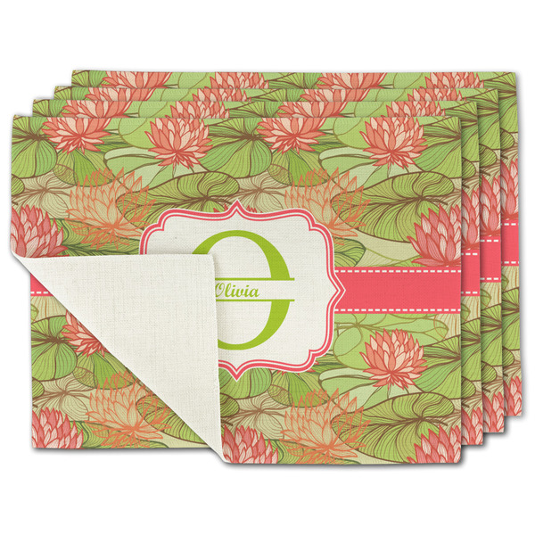 Custom Lily Pads Single-Sided Linen Placemat - Set of 4 w/ Name and Initial