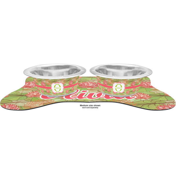 Lily Pads Metal Pet Bowls - On Dog Bone Shaped Mat