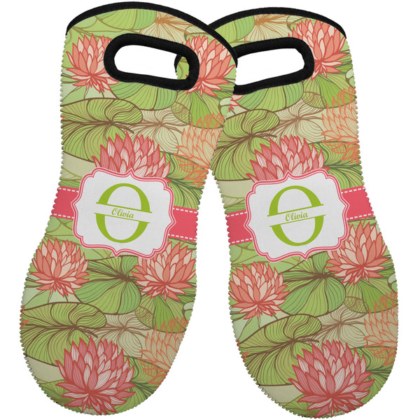 Custom Lily Pads Neoprene Oven Mitts - Set of 2 w/ Name and Initial