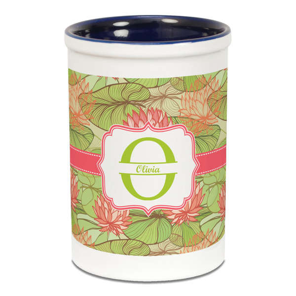 Custom Lily Pads Ceramic Pencil Holders - Blue