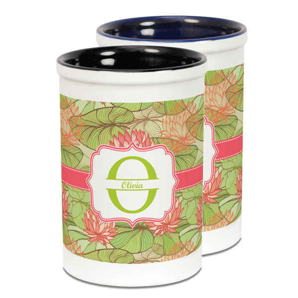 Custom Lily Pads Ceramic Pencil Holder - Large