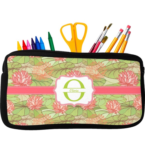 Custom Lily Pads Neoprene Pencil Case - Small w/ Name and Initial