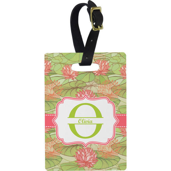 Custom Lily Pads Plastic Luggage Tag - Rectangular w/ Name and Initial