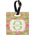 Lily Pads Plastic Luggage Tag - Square w/ Name and Initial
