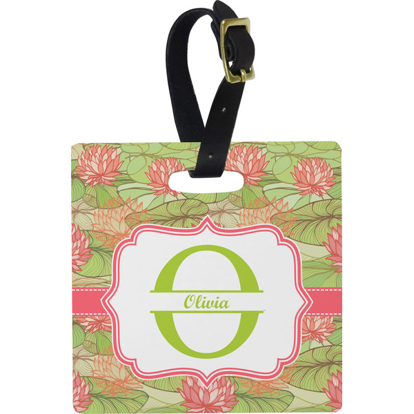 Custom Lily Pads Plastic Luggage Tag - Square w/ Name and Initial