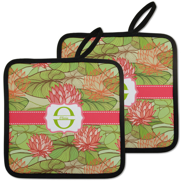 Custom Lily Pads Pot Holders - Set of 2 w/ Name and Initial