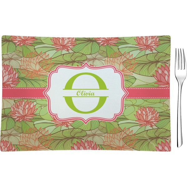 Custom Lily Pads Rectangular Glass Appetizer / Dessert Plate - Single or Set (Personalized)