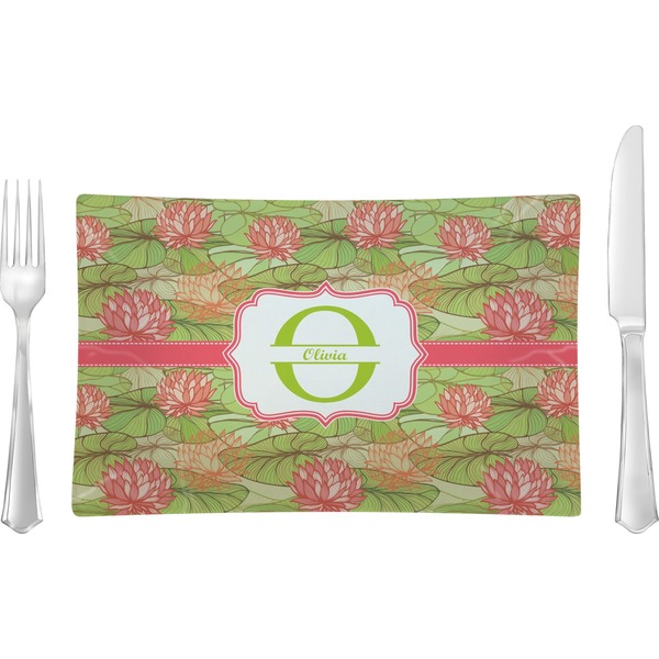 Custom Lily Pads Rectangular Glass Lunch / Dinner Plate - Single or Set (Personalized)