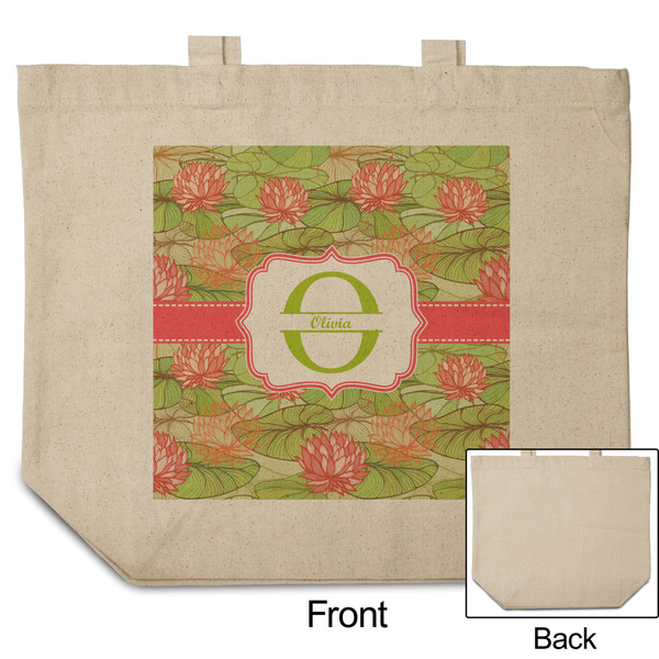 Lily Pads Reusable Cotton Grocery Bag - Front & Back View