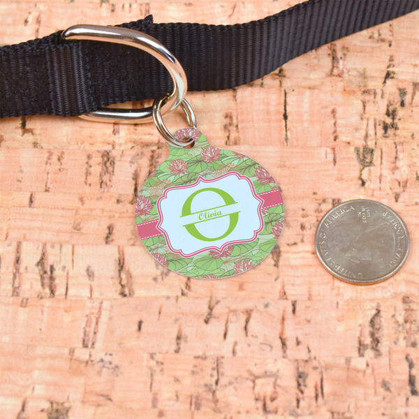 Lily Pads Round Pet ID Tag - Large - In Context