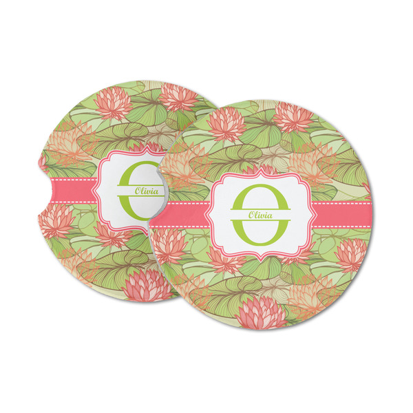 Custom Lily Pads Sandstone Car Coasters - Set of 2 (Personalized)