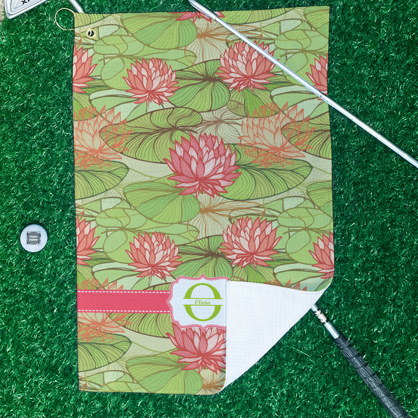 Lily Pads Waffle Weave Golf Towel - In Context