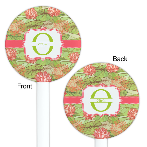 Lily Pads White Plastic 5.5" Stir Stick - Double Sided - Round - Front & Back