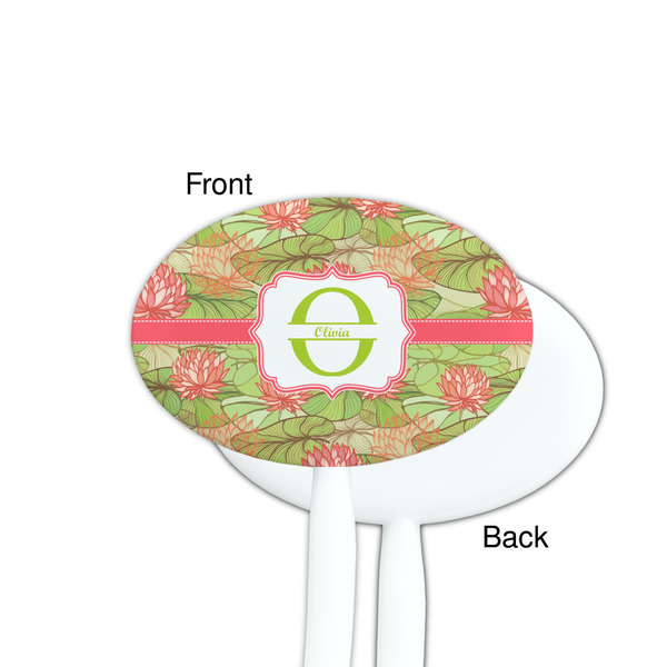 Lily Pads White Plastic 7" Stir Stick - Single Sided - Oval - Front & Back