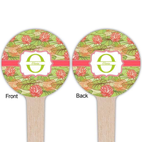 Lily Pads Wooden 4" Food Pick - Round - Double Sided - Front & Back