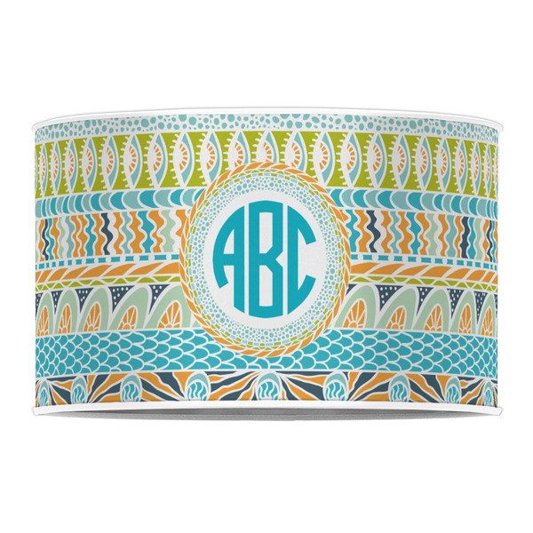 Abstract Teal Stripes 12" Drum Lampshade - FRONT (Poly Film)