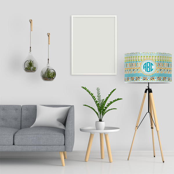 Abstract Teal Stripes 12" Drum Lampshade - LIFESTYLE