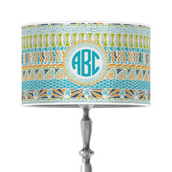 Abstract Teal Stripes 12" Drum Lamp Shade - Poly-film (Personalized)