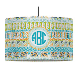 Abstract Teal Stripes 12" Drum Pendant Lamp - Fabric (Personalized)