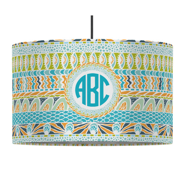 Custom Abstract Teal Stripes 12" Drum Pendant Lamp - Fabric (Personalized)