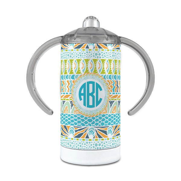 Custom Abstract Teal Stripes 12 oz Stainless Steel Sippy Cup (Personalized)