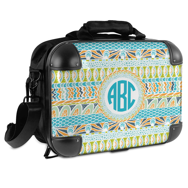 Custom Abstract Teal Stripes Hard Shell Briefcase (Personalized)