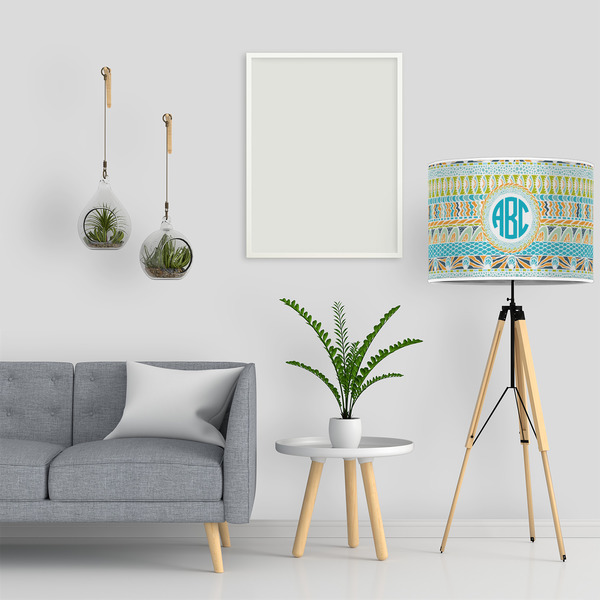 Abstract Teal Stripes 16" Drum Lampshade - LIFESTYLE