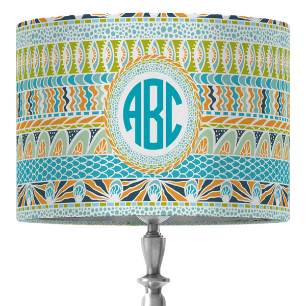 Custom Abstract Teal Stripes 16" Drum Lamp Shade - Fabric (Personalized)
