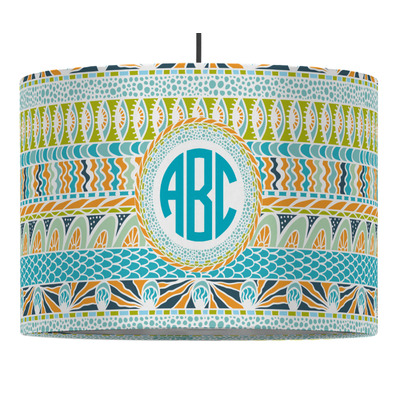 Abstract Teal Stripes Drum Pendant Lamp (Personalized)