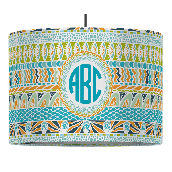 Custom Abstract Teal Stripes 16" Drum Pendant Lamp - Fabric (Personalized)