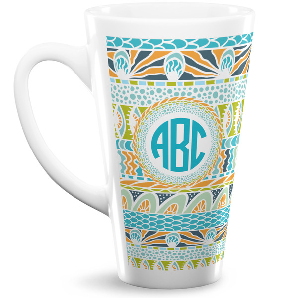 Custom Abstract Teal Stripes 16 Oz Latte Mug (Personalized)