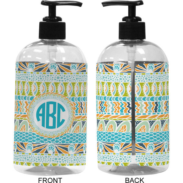 Abstract Teal Stripes 16 oz Plastic Liquid Dispenser (Approval) - Black