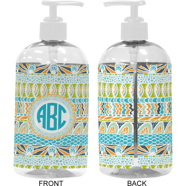 Abstract Teal Stripes 16 oz Plastic Liquid Dispenser- Approval- White