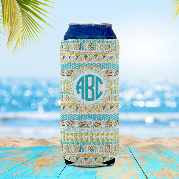 Abstract Teal Stripes 16oz Can Sleeve - LIFESTYLE
