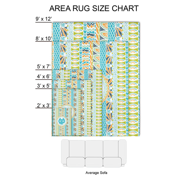 Abstract Teal Stripes 2'x3' Indoor Area Rugs - Size Chart