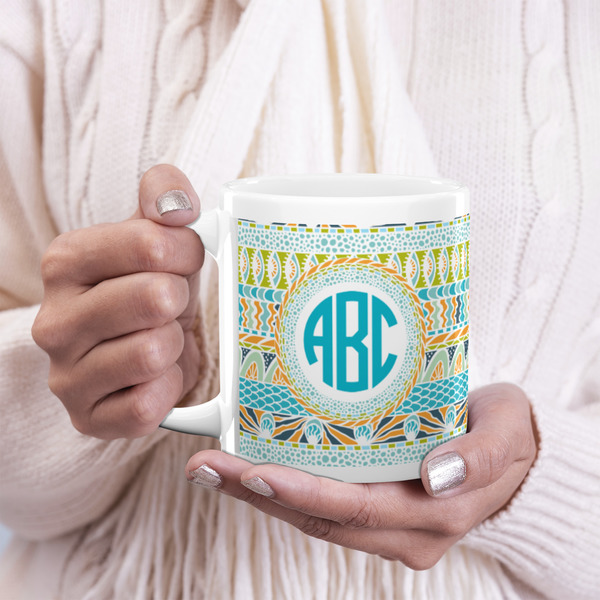 Abstract Teal Stripes 20oz Coffee Mug - LIFESTYLE