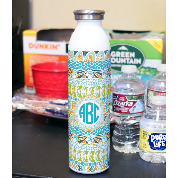 Abstract Teal Stripes 20oz Water Bottles - Full Print - In Context