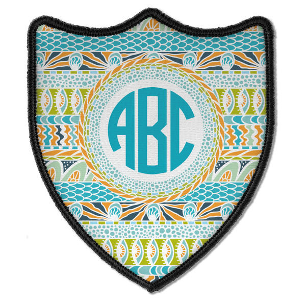 Custom Abstract Teal Stripes Iron On Shield Patch B w/ Monogram