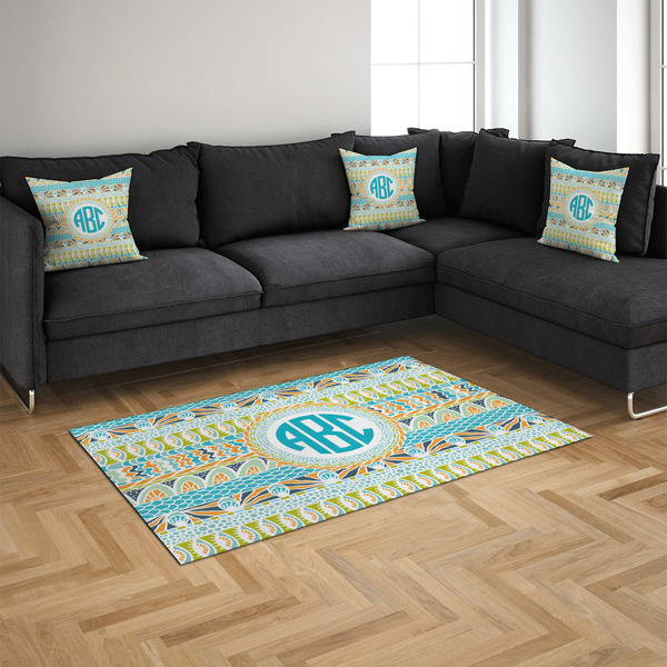 Abstract Teal Stripes 4'x6' Indoor Area Rugs - IN CONTEXT